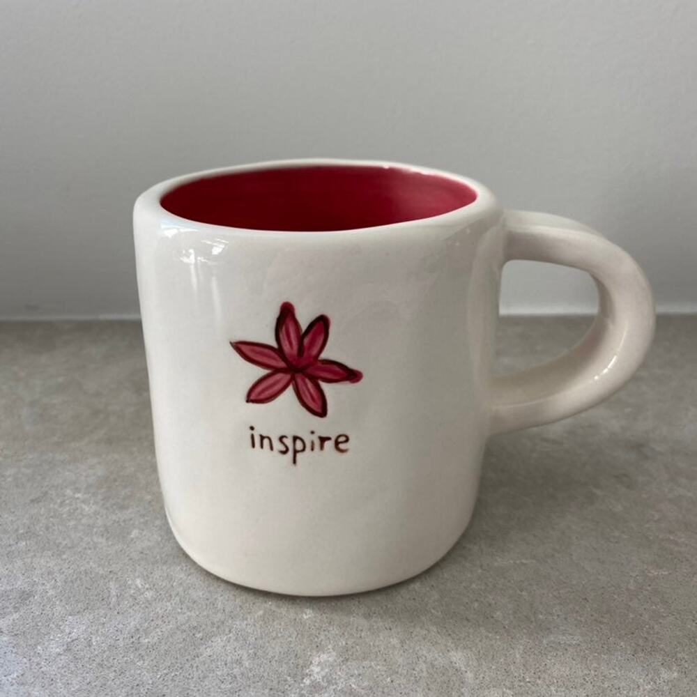 2008 Starbucks "Inspire" Hand Painted Pink Flower Coffee Mug Cup 10oz
